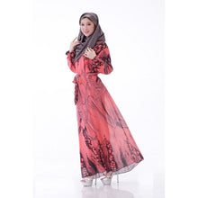 Elegant Women's Kaftan Abaya Jilbab Islamic Muslim Floral Chiffon Long Sleeve Maxi Dress PY3