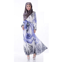 Elegant Women's Kaftan Abaya Jilbab Islamic Muslim Floral Chiffon Long Sleeve Maxi Dress PY3