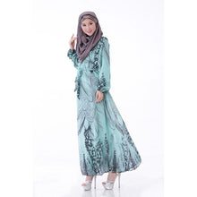 Elegant Women's Kaftan Abaya Jilbab Islamic Muslim Floral Chiffon Long Sleeve Maxi Dress PY3