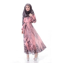 Elegant Women's Kaftan Abaya Jilbab Islamic Muslim Floral Chiffon Long Sleeve Maxi Dress PY3