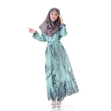 Elegant Women's Kaftan Abaya Jilbab Islamic Muslim Floral Chiffon Long Sleeve Maxi Dress PY3