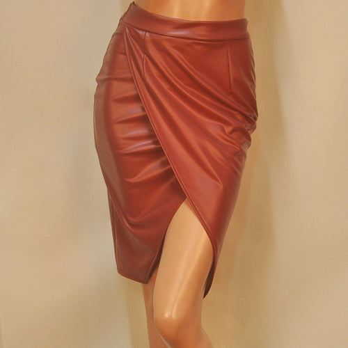 Elegant Women's PU Leather High Waist Party Pencil Skirt Bodycon Split