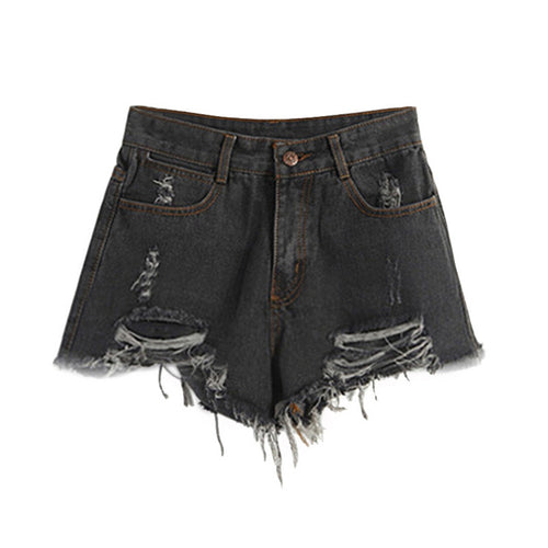 European and American BF Wind Blue High Waist Denim Shorts Women Worn Loose Burr Hole Shorts