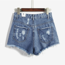 European and American BF Wind Blue High Waist Denim Shorts Women Worn Loose Burr Hole Shorts