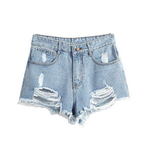 European and American BF Wind Blue High Waist Denim Shorts Women Worn Loose Burr Hole Shorts