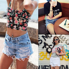 European and American BF Wind Blue High Waist Denim Shorts Women Worn Loose Burr Hole Shorts