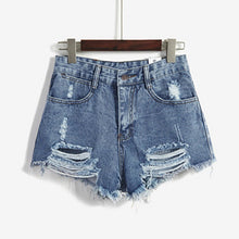 European and American BF Wind Blue High Waist Denim Shorts Women Worn Loose Burr Hole Shorts