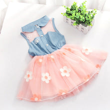 Baby Kids Girls Denim Dress Sleeveless Shirt Tulle Princess Tutu Dresses 0-4Y