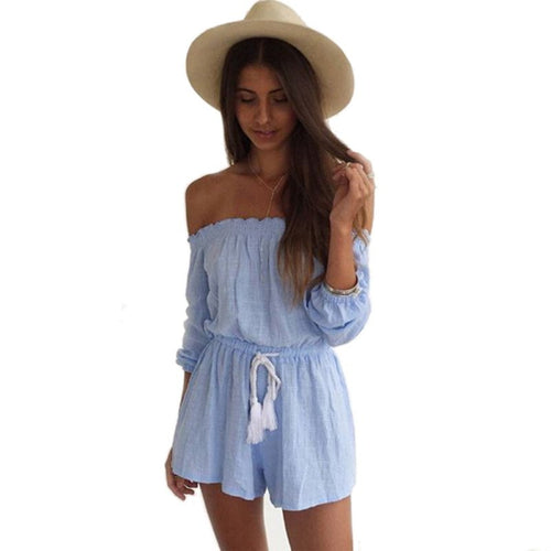 Blue Jumpsuit Women Short Tassel Combinaison Short Femme Jumpsuits Rompers Womens Jumpsuit