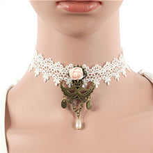 Lace Collar Flower Victorian Choker Womens Pendant Gothic Gems Necklace