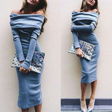 Lady Long Sleeve Off Shoulder Party Cocktail Pullover Dress Slim Pencil