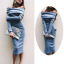 Lady Long Sleeve Off Shoulder Party Cocktail Pullover Dress Slim Pencil