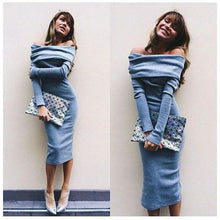 Lady Long Sleeve Off Shoulder Party Cocktail Pullover Dress Slim Pencil