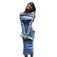 Lady Long Sleeve Off Shoulder Party Cocktail Pullover Dress Slim Pencil