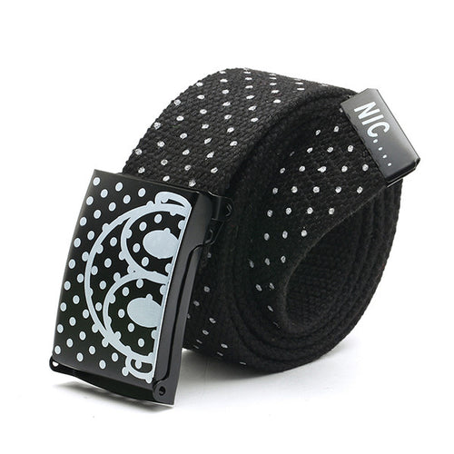 Mens Canvas Waist Belts Smooth Buckle Polka Dots Waistband Straps Belt