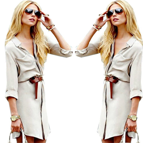 Sexy Women V-neck Long Sleeve Loose Tops Blouse Short Mini Button Shirt Dresses PY3