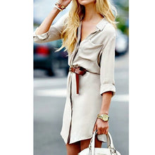 Sexy Women V-neck Long Sleeve Loose Tops Blouse Short Mini Button Shirt Dresses PY3