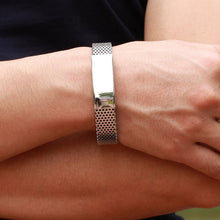 Stainless Steel Silver and Black Leather Cuff Bangle Bracelet Men Wristband Gift