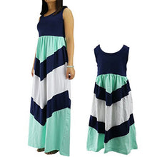 Style Family Matching Outfits Mother And Daughter Sleeveless Striped Patchwork Long Dress LE4