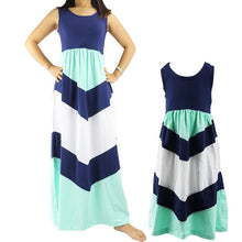 Style Family Matching Outfits Mother And Daughter Sleeveless Striped Patchwork Long Dress LE4