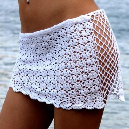 Women Bikini Bottoms Cover Up Lace Crochet Skirts Beachwear White