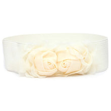 Women Girl Chiffon Flower Double Rose Flower Elastic Stretch Waist Belt