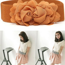Women Girl Chiffon Flower Double Rose Flower Elastic Stretch Waist Belt