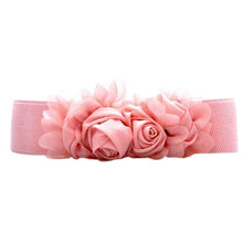 Women Girl Chiffon Flower Double Rose Flower Elastic Stretch Waist Belt