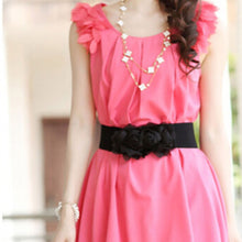 Women Girl Chiffon Flower Double Rose Flower Elastic Stretch Waist Belt