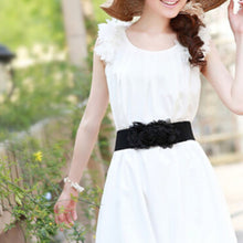 Women Girl Chiffon Flower Double Rose Flower Elastic Stretch Waist Belt