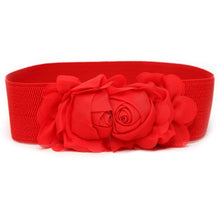 Women Girl Chiffon Flower Double Rose Flower Elastic Stretch Waist Belt