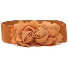 Women Girl Chiffon Flower Double Rose Flower Elastic Stretch Waist Belt