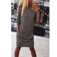 Women Houndstooth 3/4 Sleeve Casual Tight Slim Party Club Mini Dress PY3