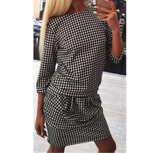 Women Houndstooth 3/4 Sleeve Casual Tight Slim Party Club Mini Dress PY3