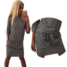Women Houndstooth 3/4 Sleeve Casual Tight Slim Party Club Mini Dress PY3