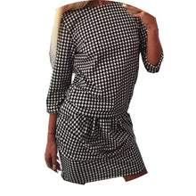 Women Houndstooth 3/4 Sleeve Casual Tight Slim Party Club Mini Dress PY3