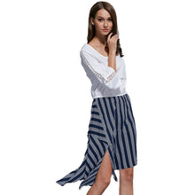 Women Ladies Patchwork Striped Irregular Dress 3/4 Sleeve Dresses Vestidos