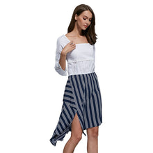 Women Ladies Patchwork Striped Irregular Dress 3/4 Sleeve Dresses Vestidos