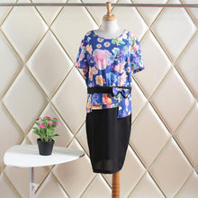 Women Lady Overd Floral Crew Neck Short Sleeve Beach Dress