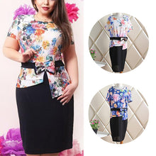 Women Lady Overd Floral Crew Neck Short Sleeve Beach Dress