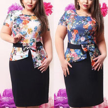 Women Lady Overd Floral Crew Neck Short Sleeve Beach Dress