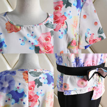 Women Lady Overd Floral Crew Neck Short Sleeve Beach Dress