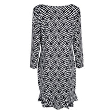 Women Lady Slim Trumpet Black and White Printed Pleated Mini Dress