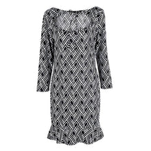Women Lady Slim Trumpet Black and White Printed Pleated Mini Dress