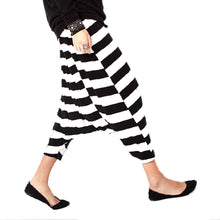 Women Low Crotch Haroun Hip Hop Harem Pants Cropped Baggy Striped Trousers