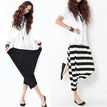 Women Low Crotch Haroun Hip Hop Harem Pants Cropped Baggy Striped Trousers