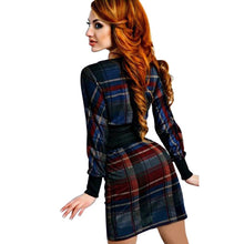 Women Plaid Long Sleeve Bodycon Dress O-Neck Slim Sexy Pencil Dresses Vestidos