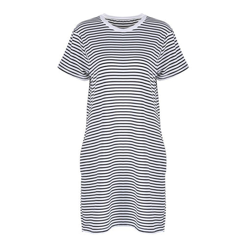 Women Strip Loose T Shirt Top Short Sleeve Casual Mini Shirt Dress