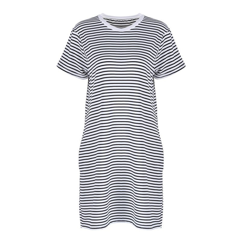Women Strip Loose T Shirt Top Short Sleeve Casual Mini Shirt Dress