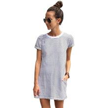 Women Strip Loose T Shirt Top Short Sleeve Casual Mini Shirt Dress
